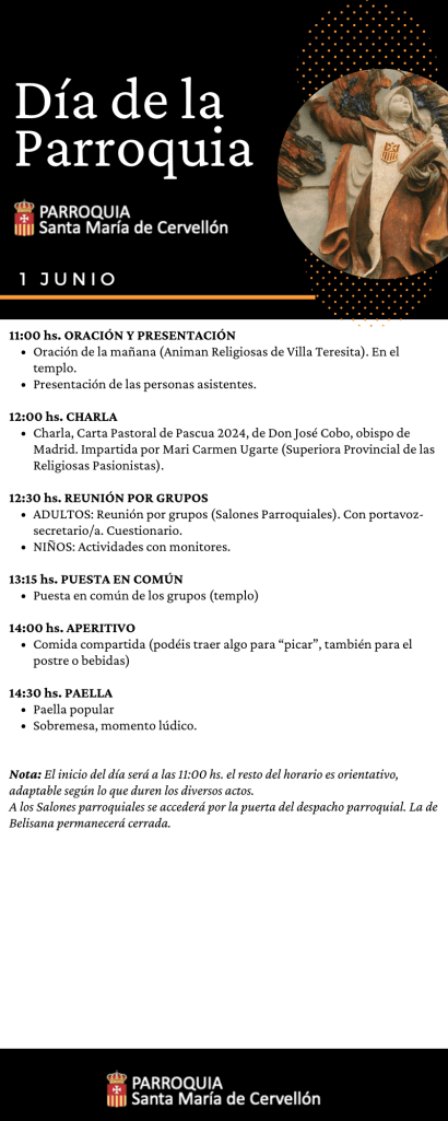 Agenda del día de la Parroquia - 1 de Junio.
OS ESPERAMOS